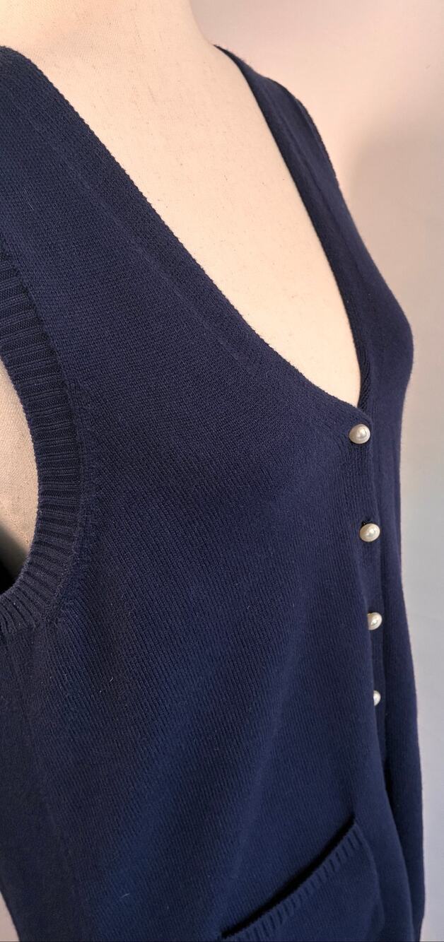STAUD M Navy Pearl Button Sweater Vest Pockets Cotton